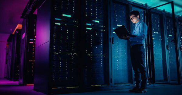 Man in a server room