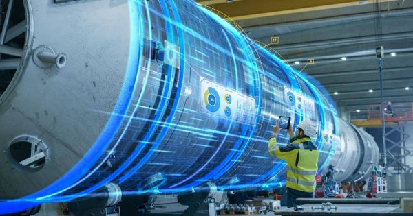 Man using augmented reality in a factory