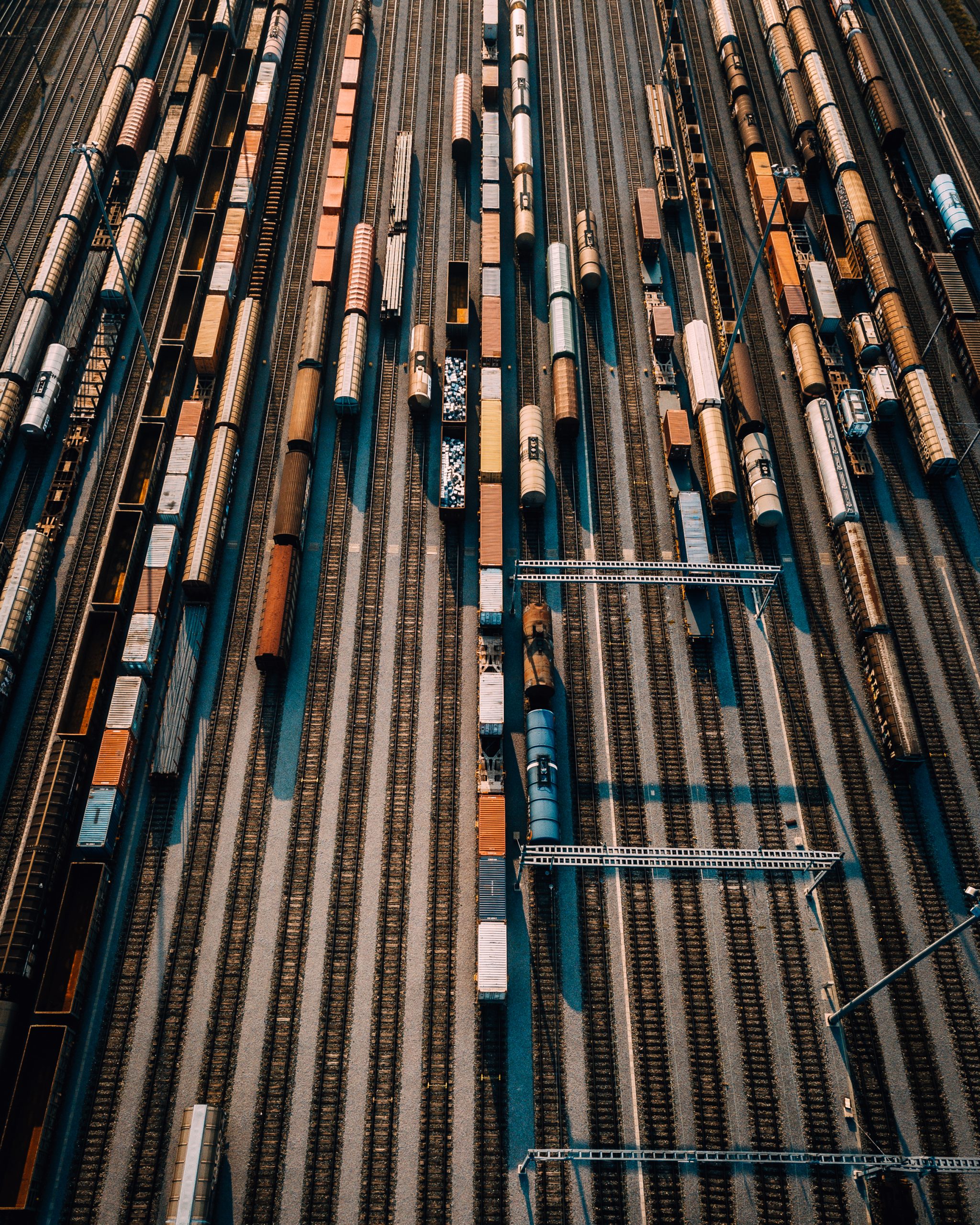 Train tracks with lots of train carriages shows popularity of rail transportation